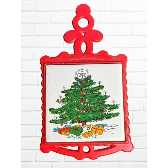 Vintage Retro Christmas Tree Trivet Tile Taiwan Xmas - Picture 1 of 5